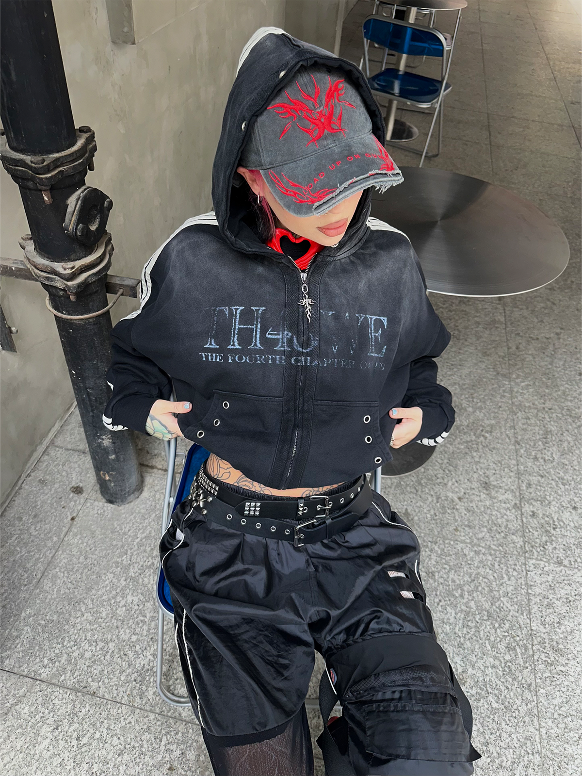 TH4SWE Washed Striped Hooded Jacket