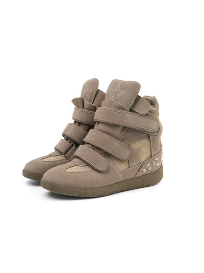 Velcro Leather Hidden-Wedge Sneakers