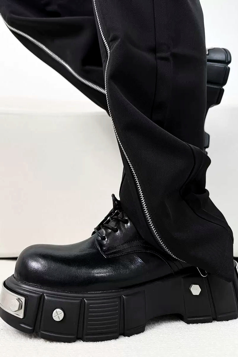 Black Metal Platform Derby Shoes