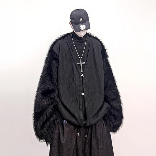 UUCSCC Faux Fur Spliced Turtleneck Sweater