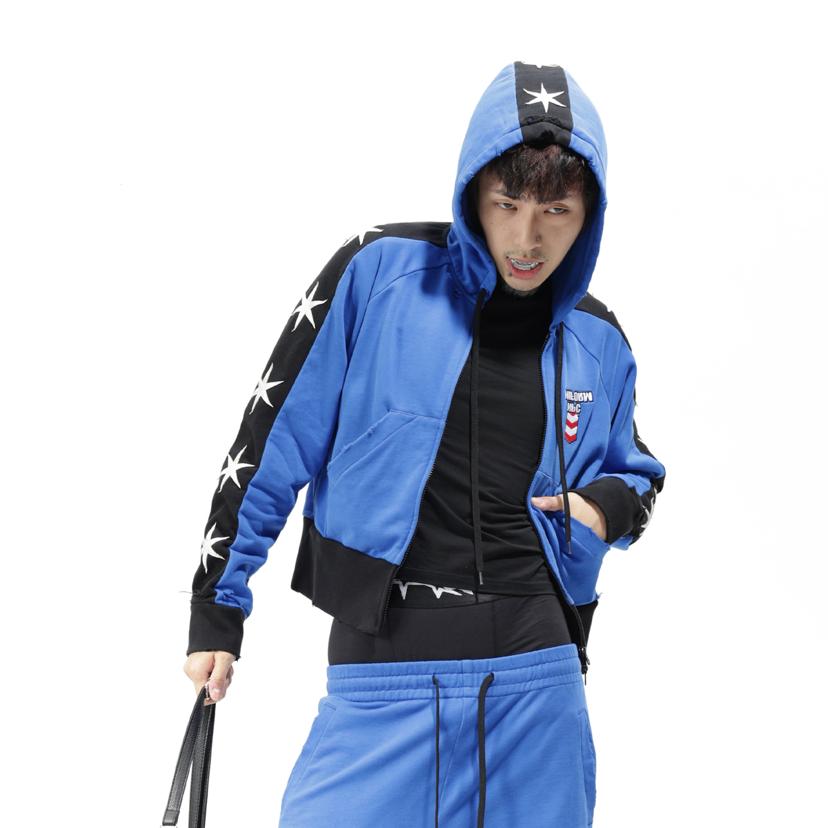 VANGUARDIA Contrast Star Graphic Slim Cropped Hooded Jacket