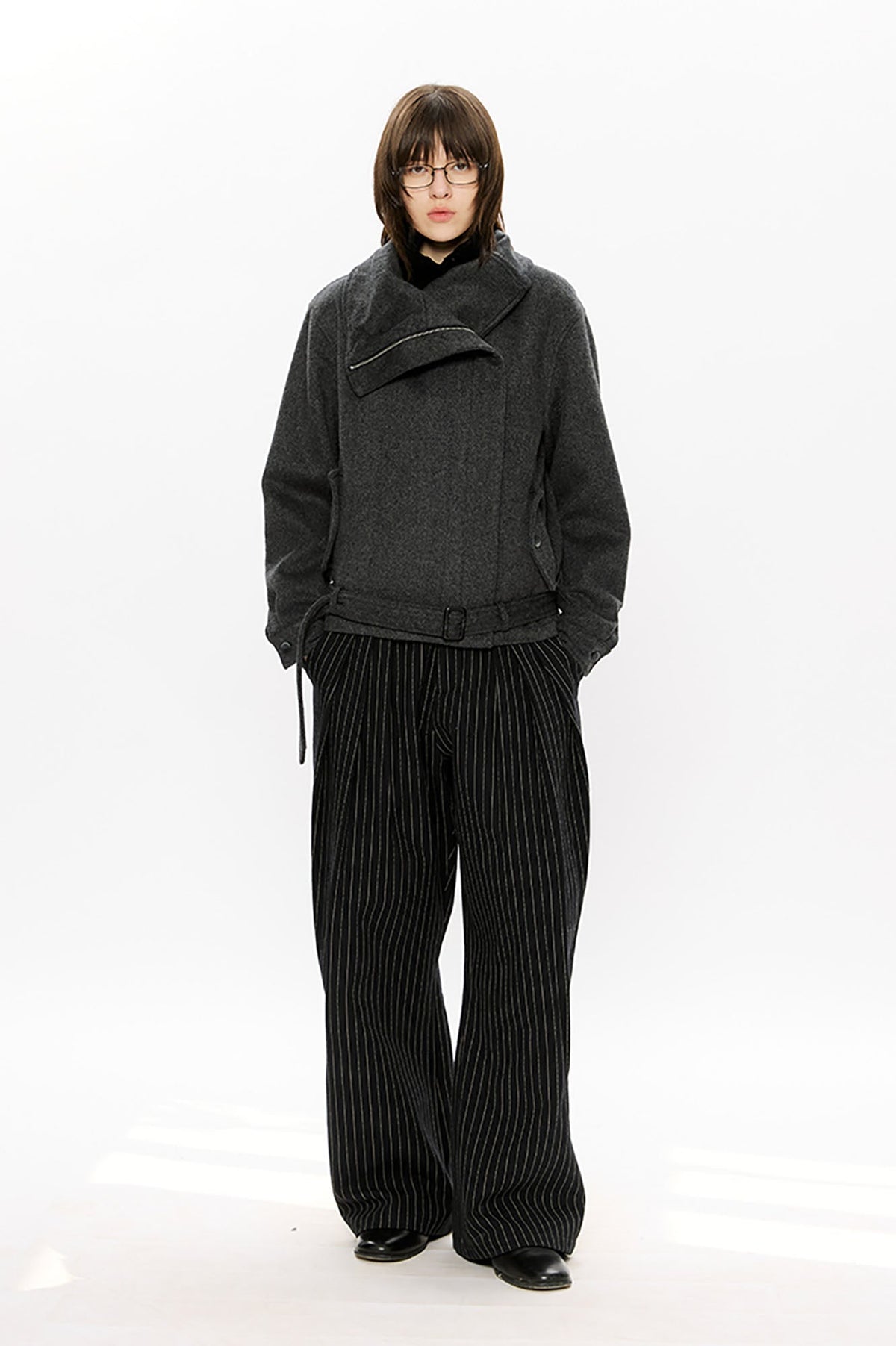 KREATE Asymmetrical Funnel-Neck Wool-Blend Jacket