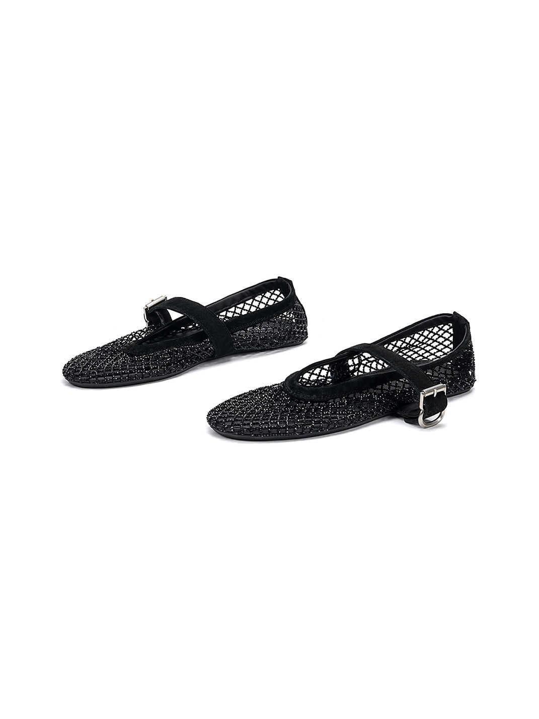 EBLAN Black Woven Mesh Mary Jane Flats