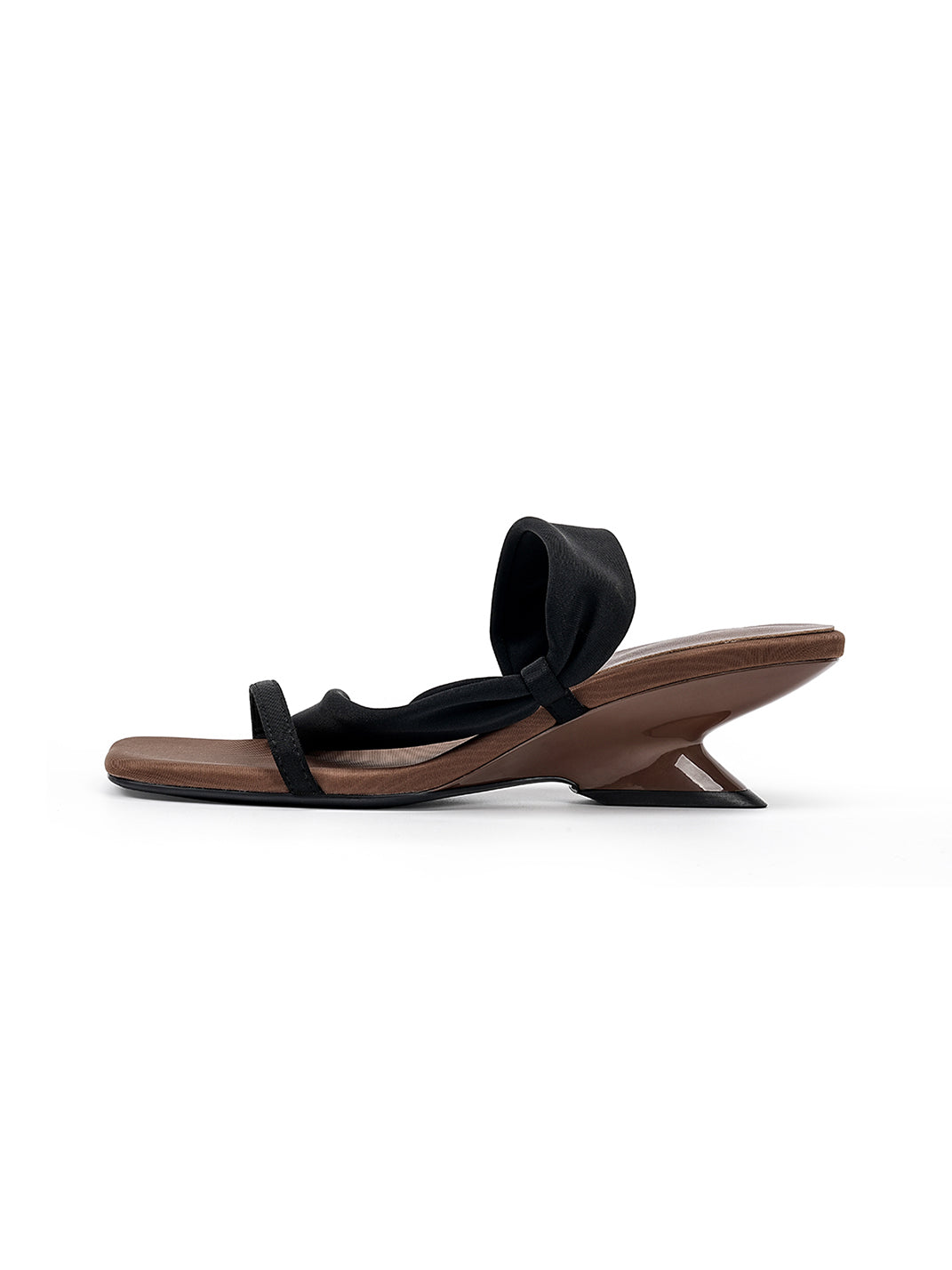Toe-Loop Asymmetric Strap Sandals With Sculptural Heel