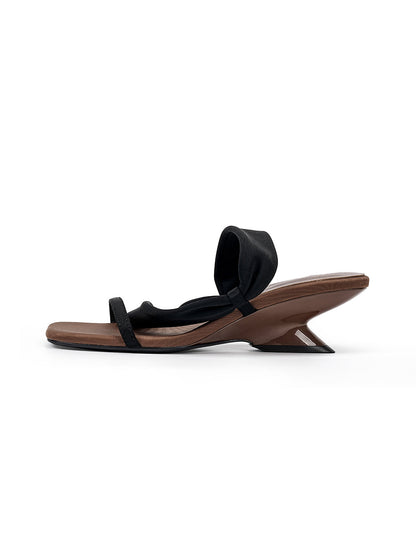 Toe-Loop Asymmetric Strap Sandals With Sculptural Heel