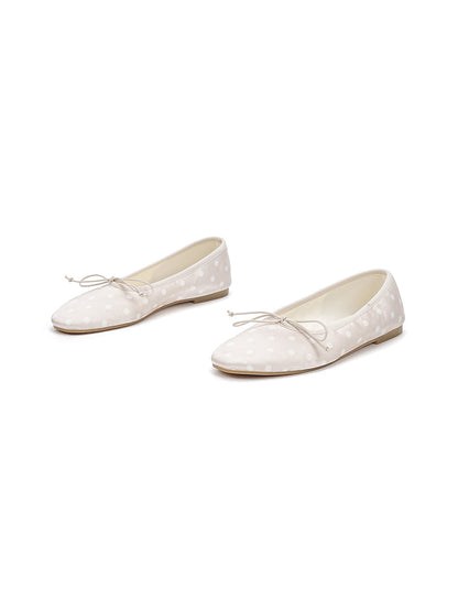 Polka Dot Bow Ballet Flats-White