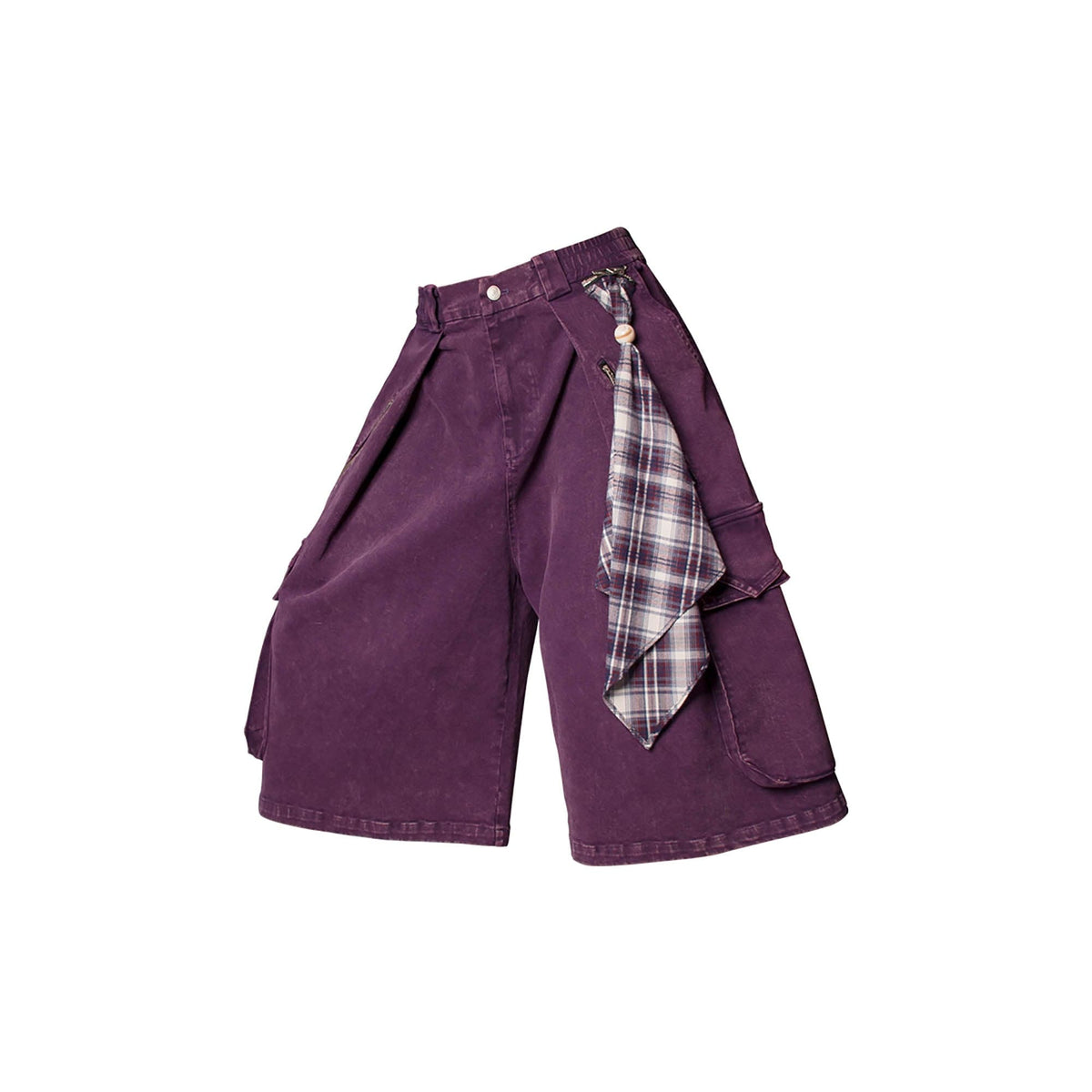 RELABEL Detachable Scarf Washed Multi-Pocket Wide-Leg Shorts Purple