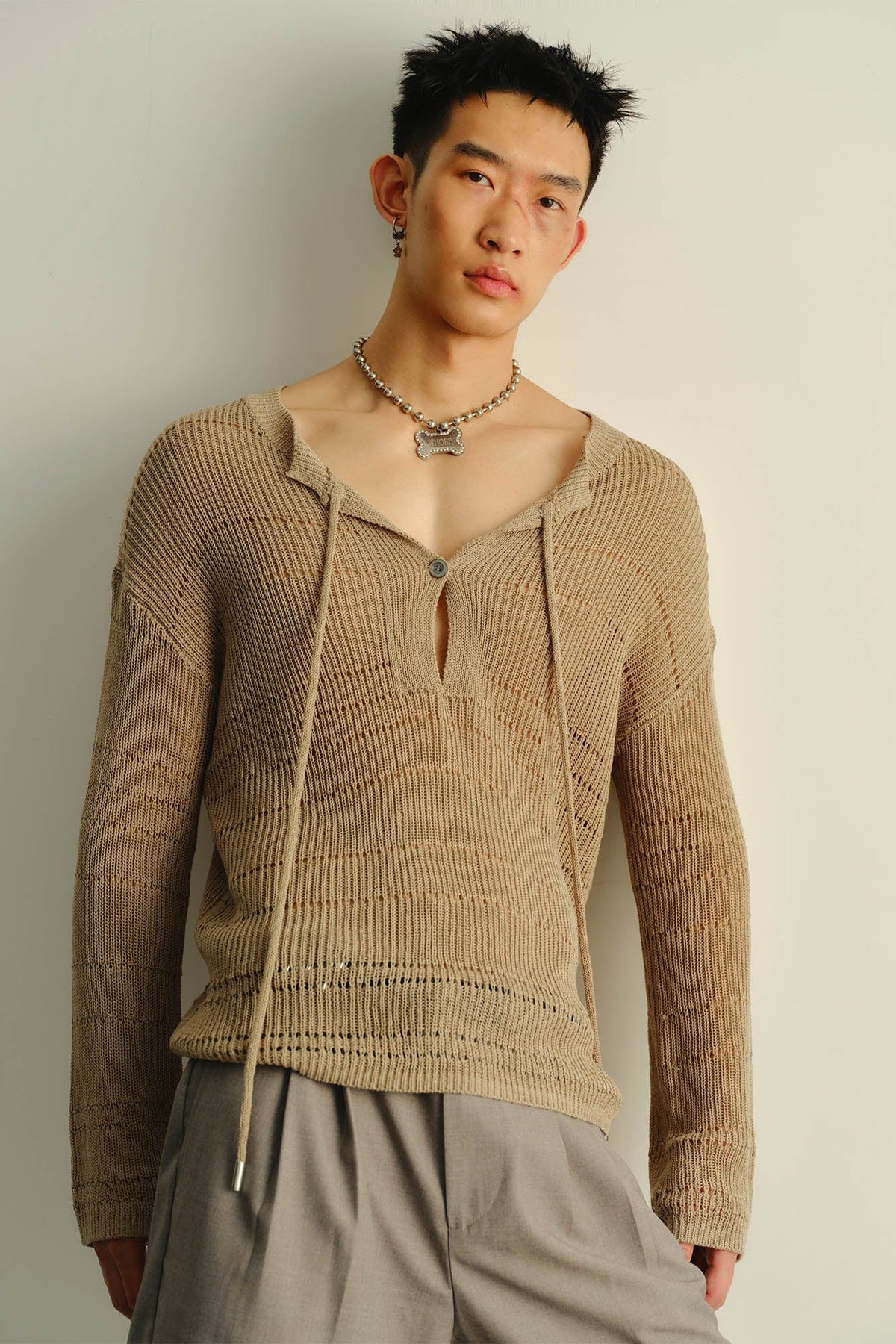 KADAKADA Open-Knit Drawstring Sweater