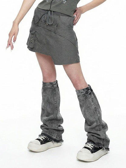 Denim Bare Look Washed Platform Sneakers