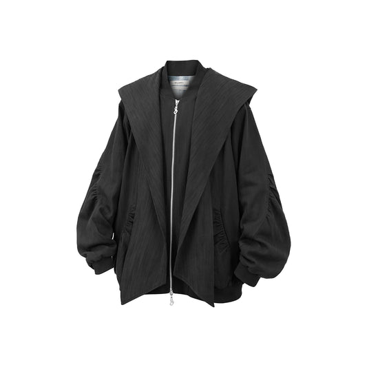 RELABEL Detachable Hood Crinkled Oversized Jacket Black