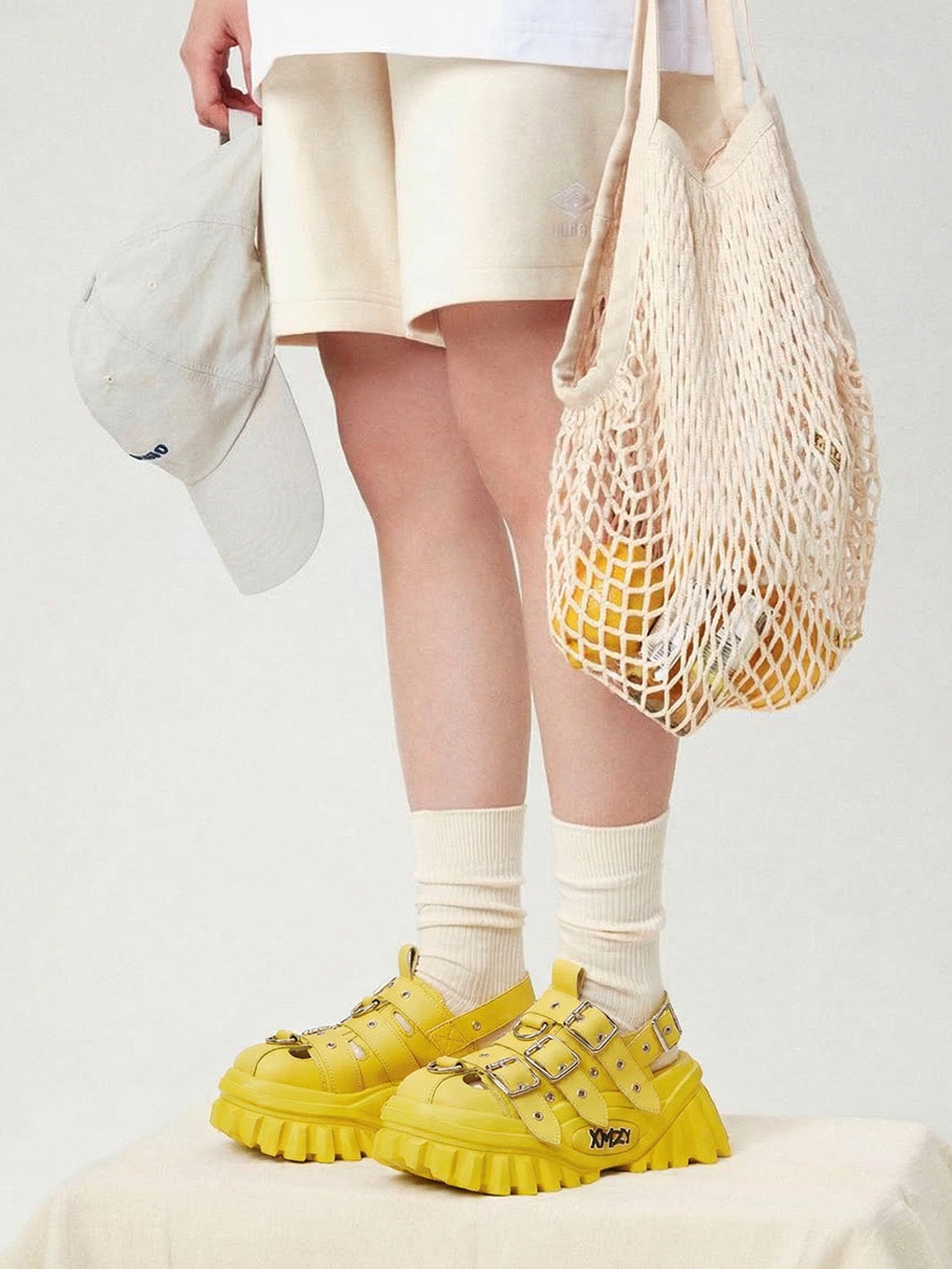 Yellow Metallic Punk Platform Sandals