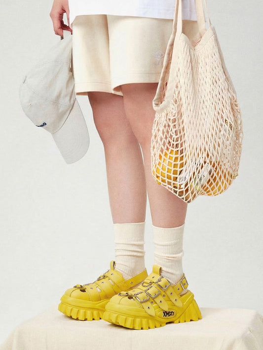 Yellow Metallic Punk Platform Sandals