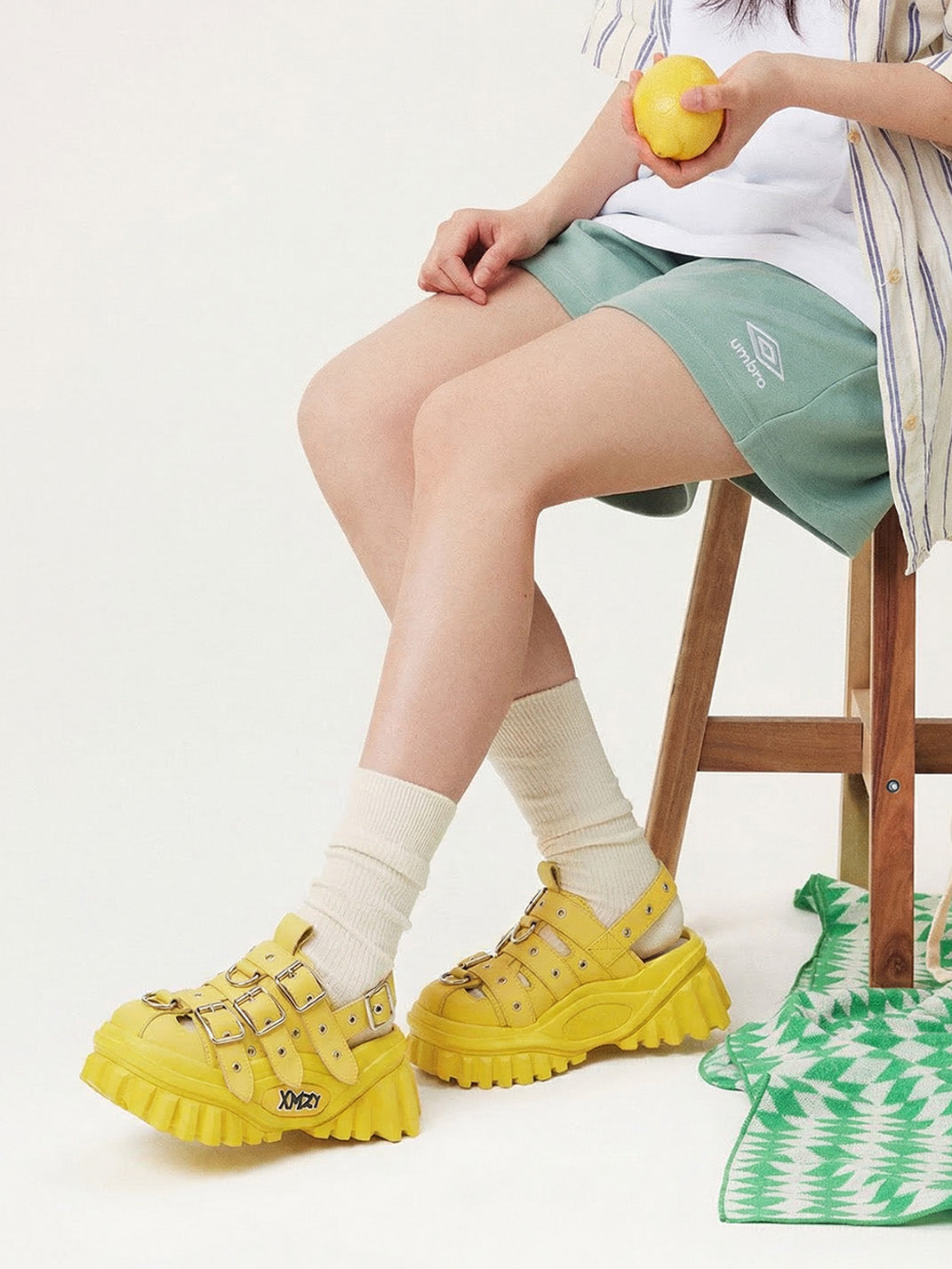 Yellow Metallic Punk Platform Sandals