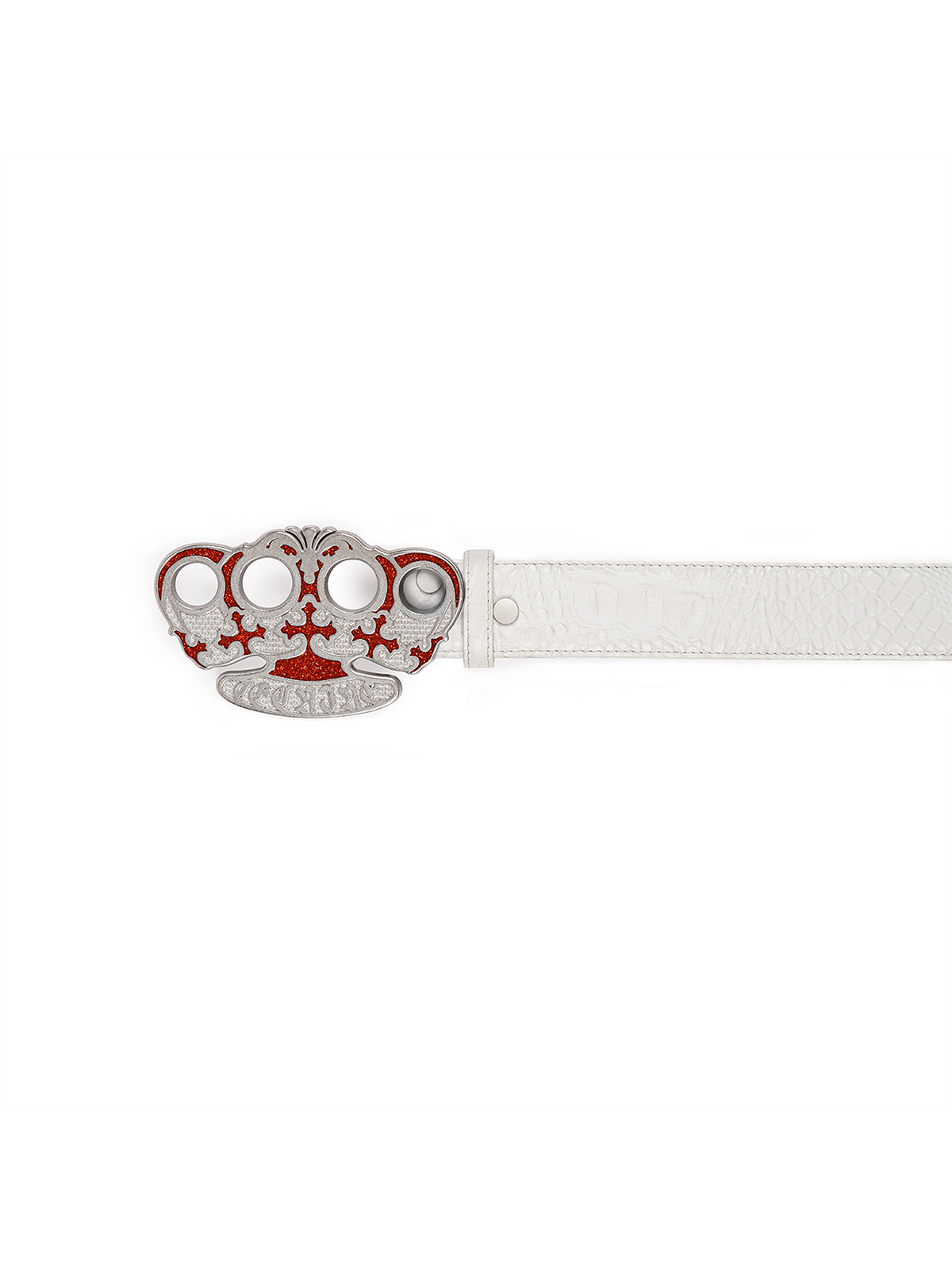 TECNINEGROUP Knuckle Crown Glitter Croc Leather Belt