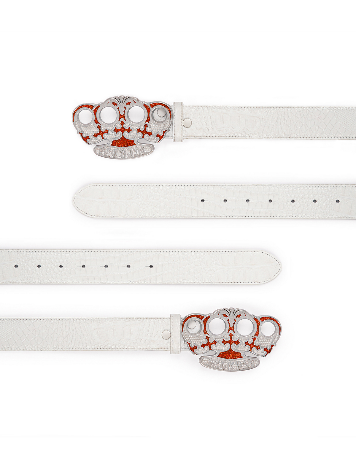 TECNINEGROUP Knuckle Crown Glitter Croc Leather Belt