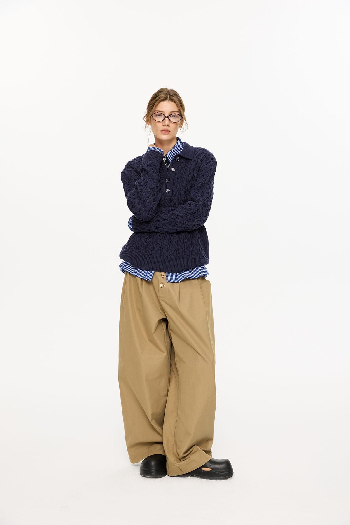 KREATE Cable Knit Polo Sweater