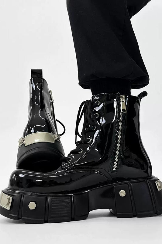 Patent Leather Platform Combat Boots