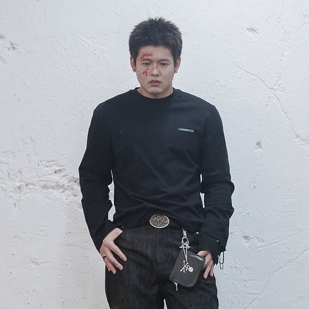 UNDERWATER Demon Slashed Cotton Long Sleeve Tee Black