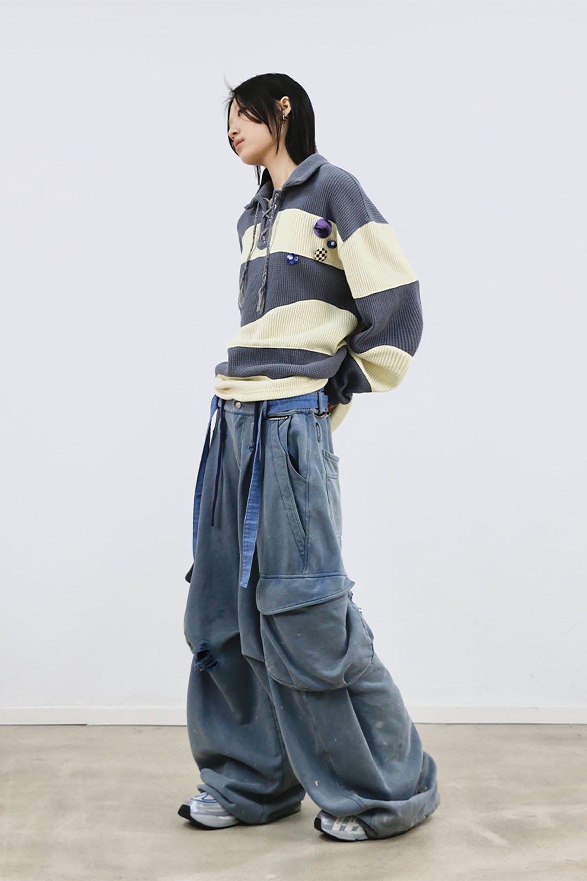 RELABEL Distressed Splatter Double-Waist Cargo Pants