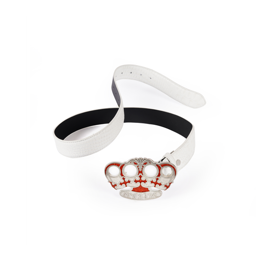 TECNINEGROUP Knuckle Crown Glitter Croc Leather Belt