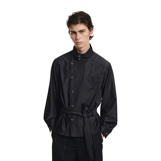 KREATE Stand Collar Wrap Tie Shirt