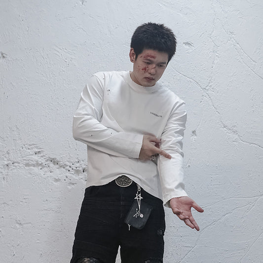 UNDERWATER Demon Slashed Cotton Long Sleeve Tee White
