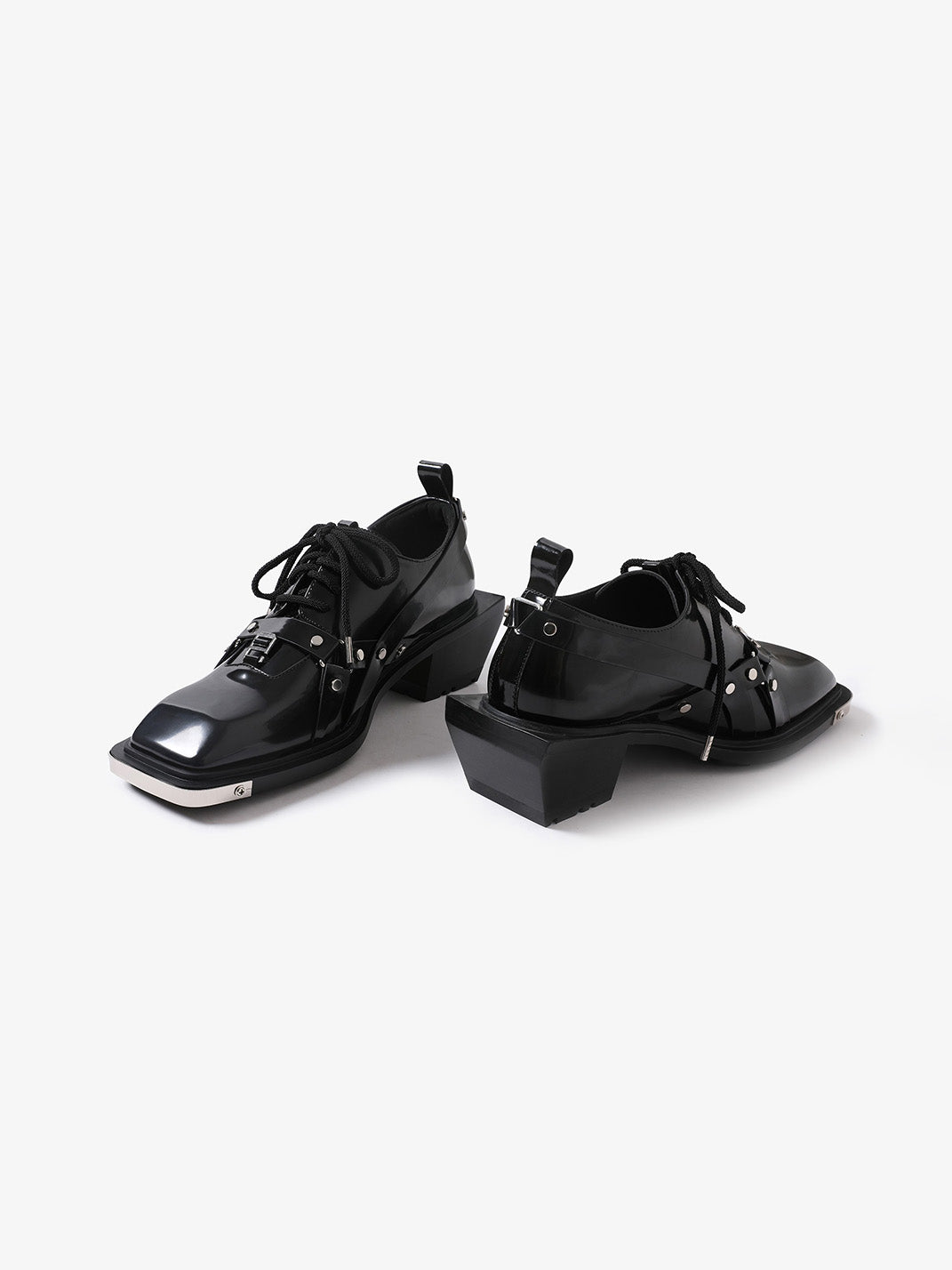 Black Unique Style Square-Toe Derby Shoes