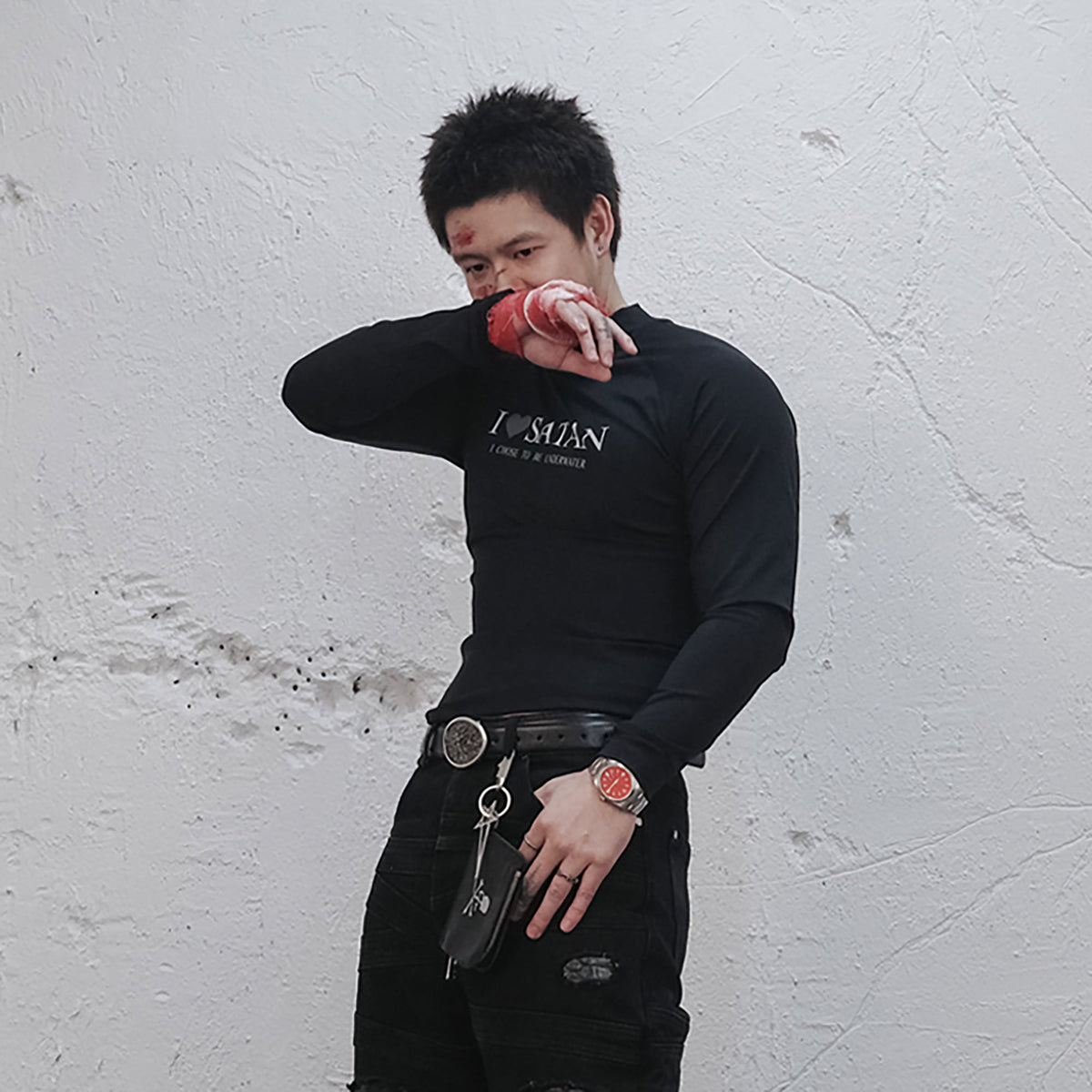UNDERWATER Satan Racing Mock-Neck Long-Sleeve Tee