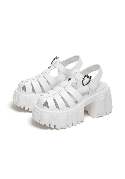 Black Chunky-Heel Roman Platform Sandals