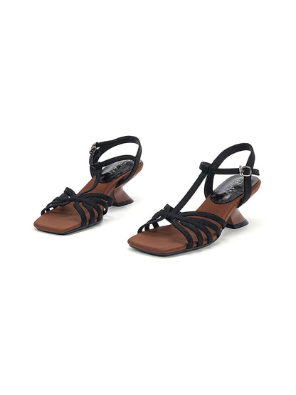 Strappy T-Strap Sandals With Sculptural Cone Heel