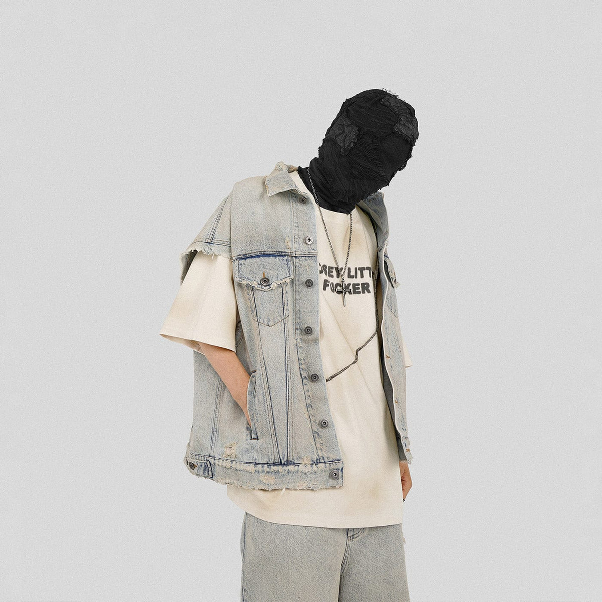 UNDERWATER Raw Edge Washed Denim Vest