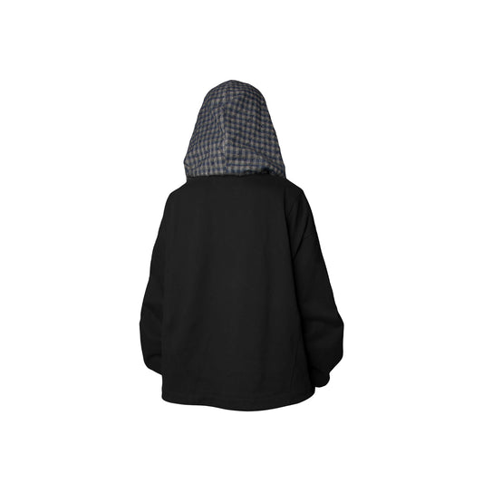 RELABEL Detachable Plaid Hood Jacket Black