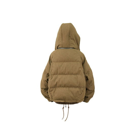 RELABEL Layered Detachable Hood Wool-Blend Puffer Jacket Brown