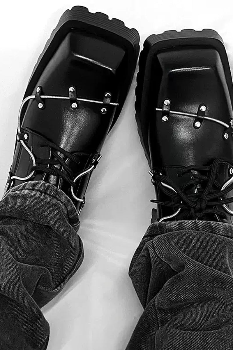 Black Studded Platform Chunky Derby Shoes
