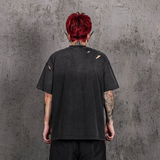 UNDERWATER Washed Ripped Gradient T-Shirt Black