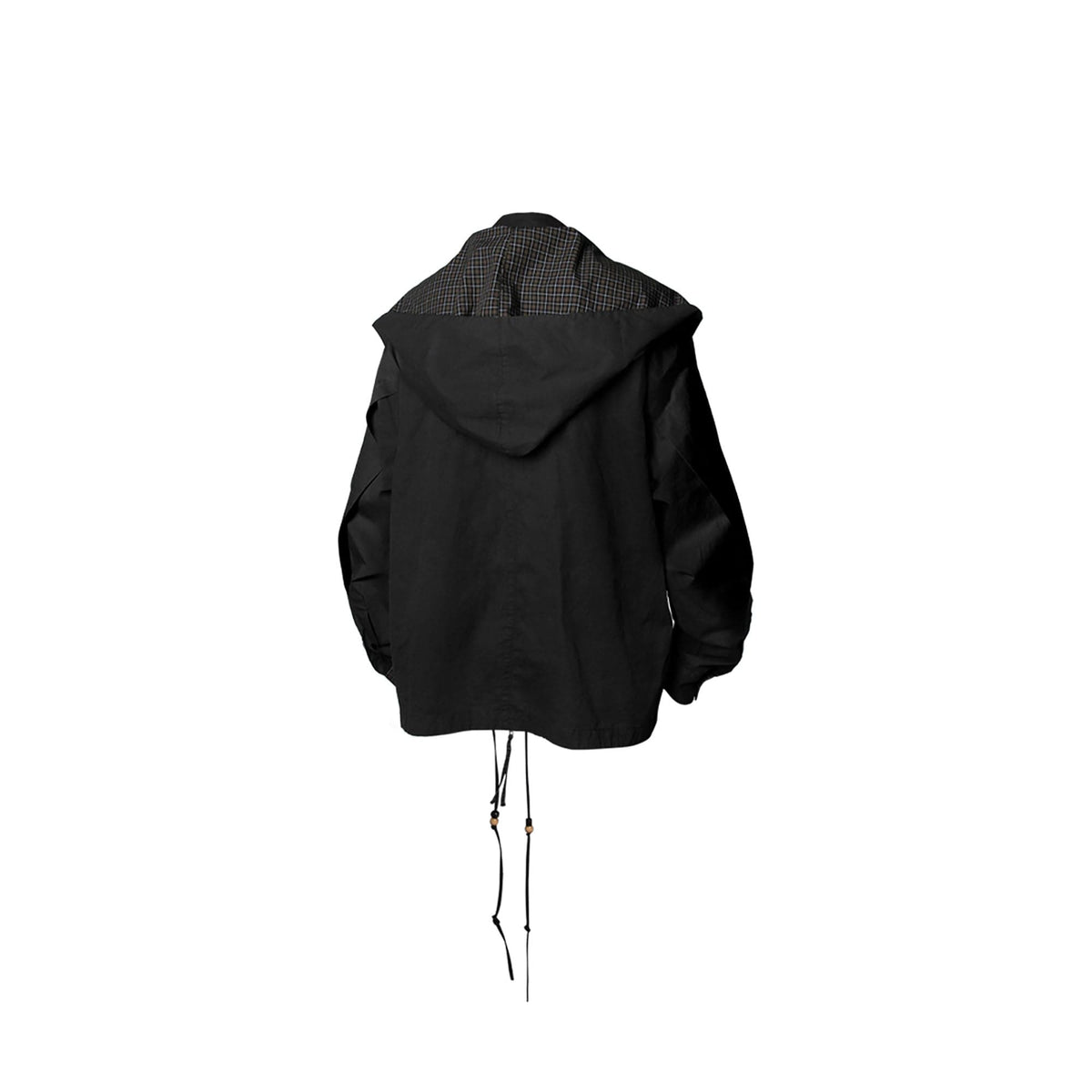 RELABEL Detachable Hood Beaded Ruched Shirt Black