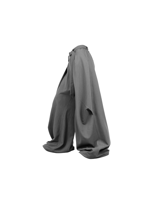RELABEL Wool-Blend Pleated Draped Wide-Leg Pants Gray