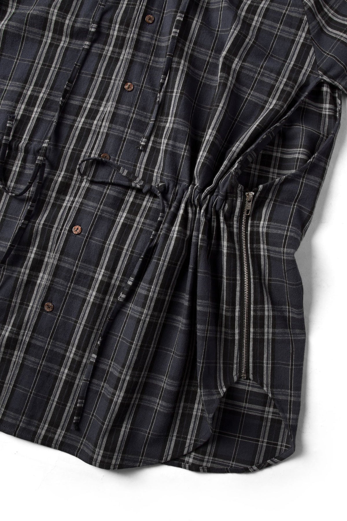 RELABEL Detachable Hood Multi-Zip Plaid Oversized Shirt