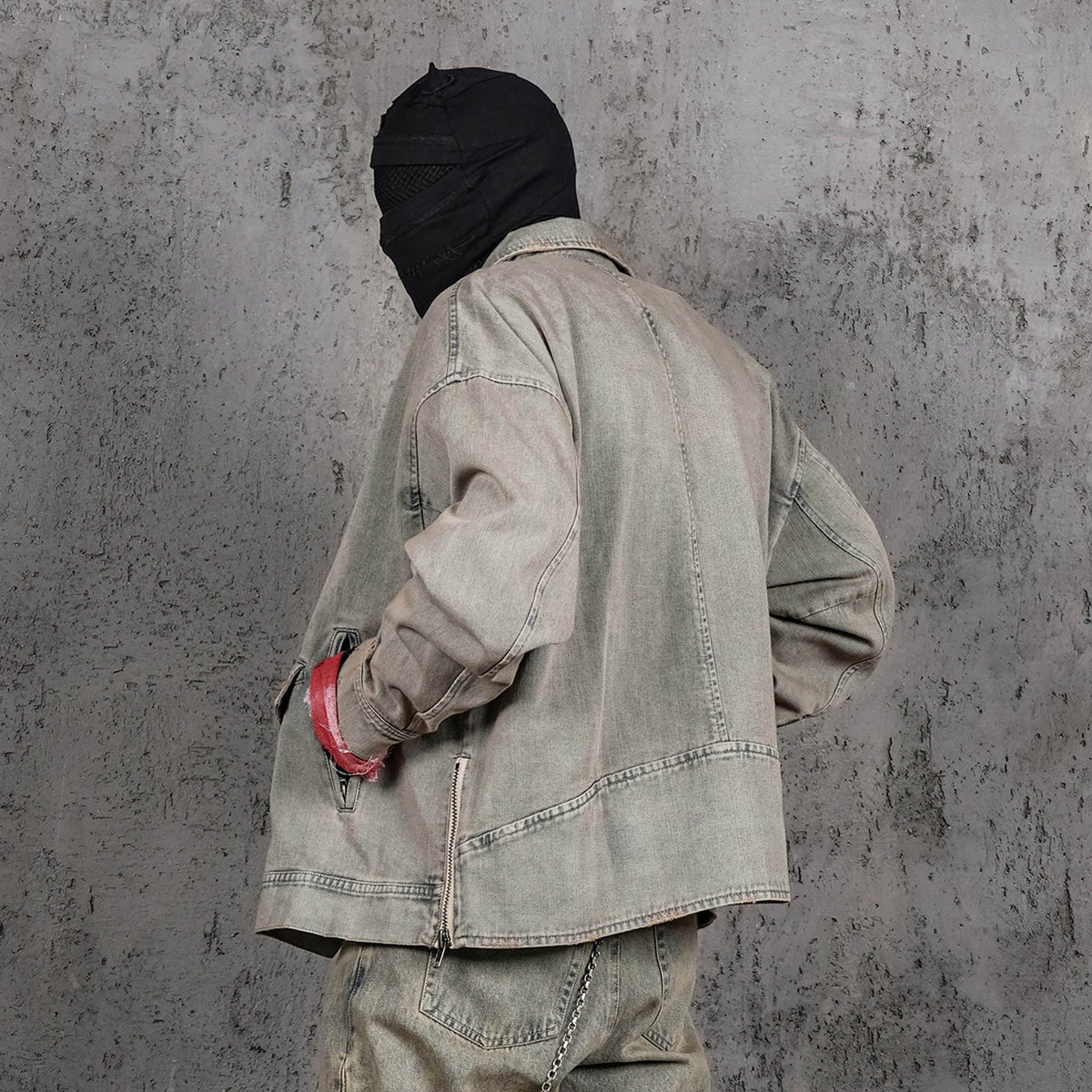 UNDERWATER Acid Wash Zipper Biker Jacket