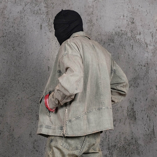 UNDERWATER Acid Wash Zipper Biker Jacket