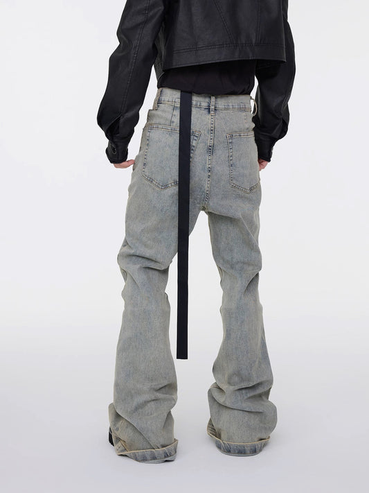 Washed Wrinkle Stacked Flare Denim Jeans