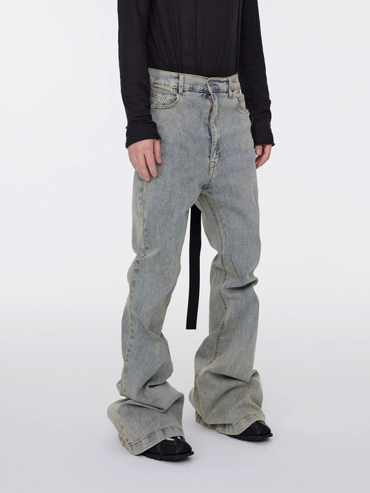 Washed Wrinkle Stacked Flare Denim Jeans