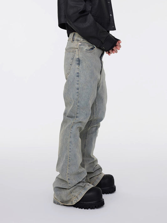 Washed Wrinkle Stacked Flare Denim Jeans
