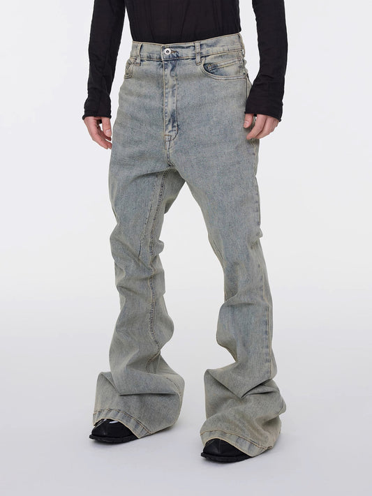 Washed Wrinkle Stacked Flare Denim Jeans