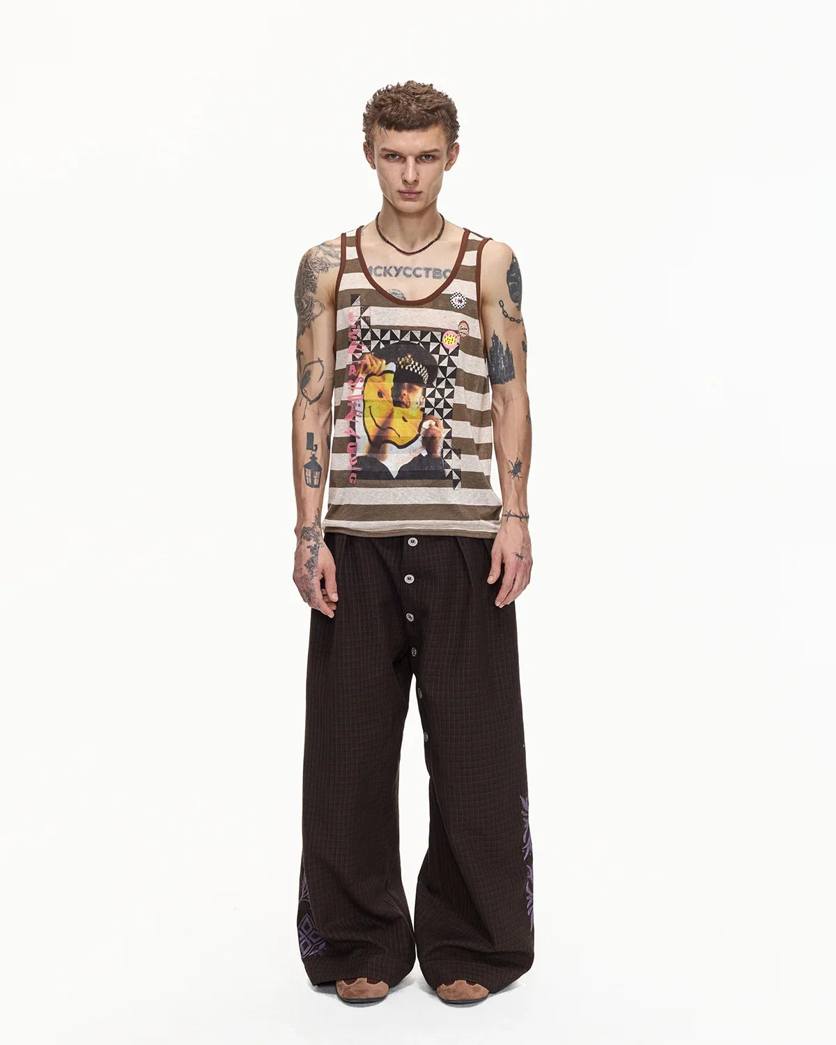 EMO Torn Smiley Stripe Tank