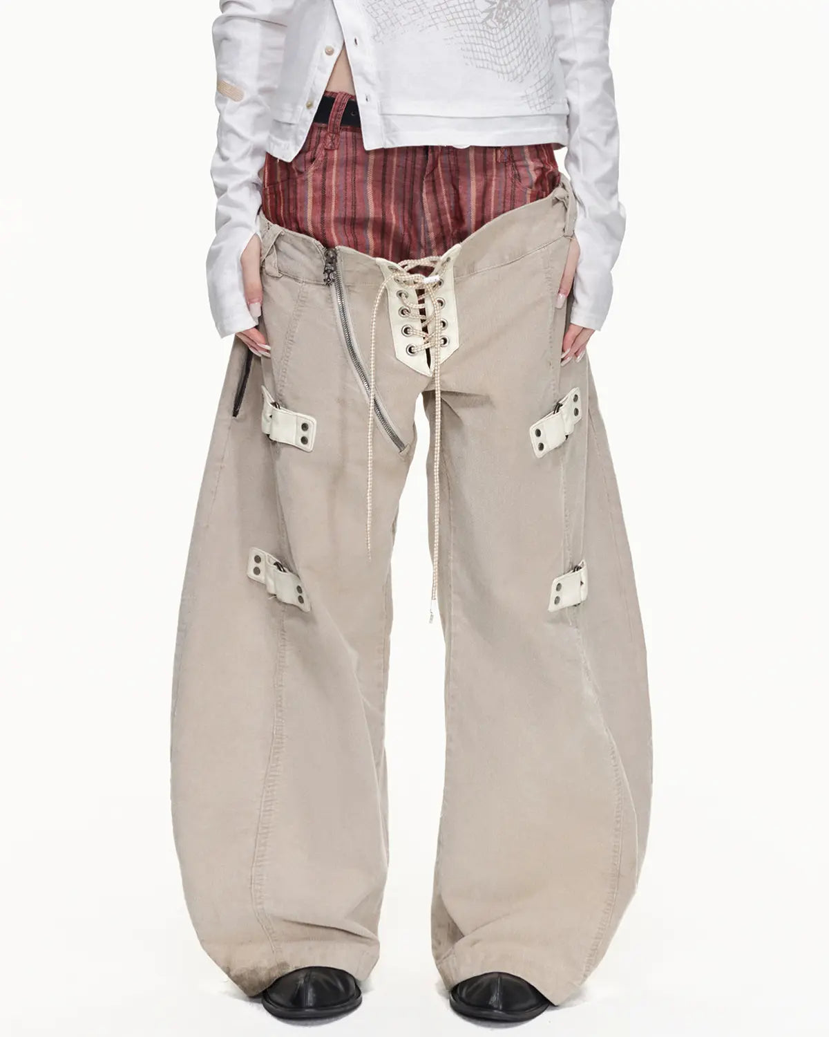 EMO Double Waistline Stripe Cord Pants