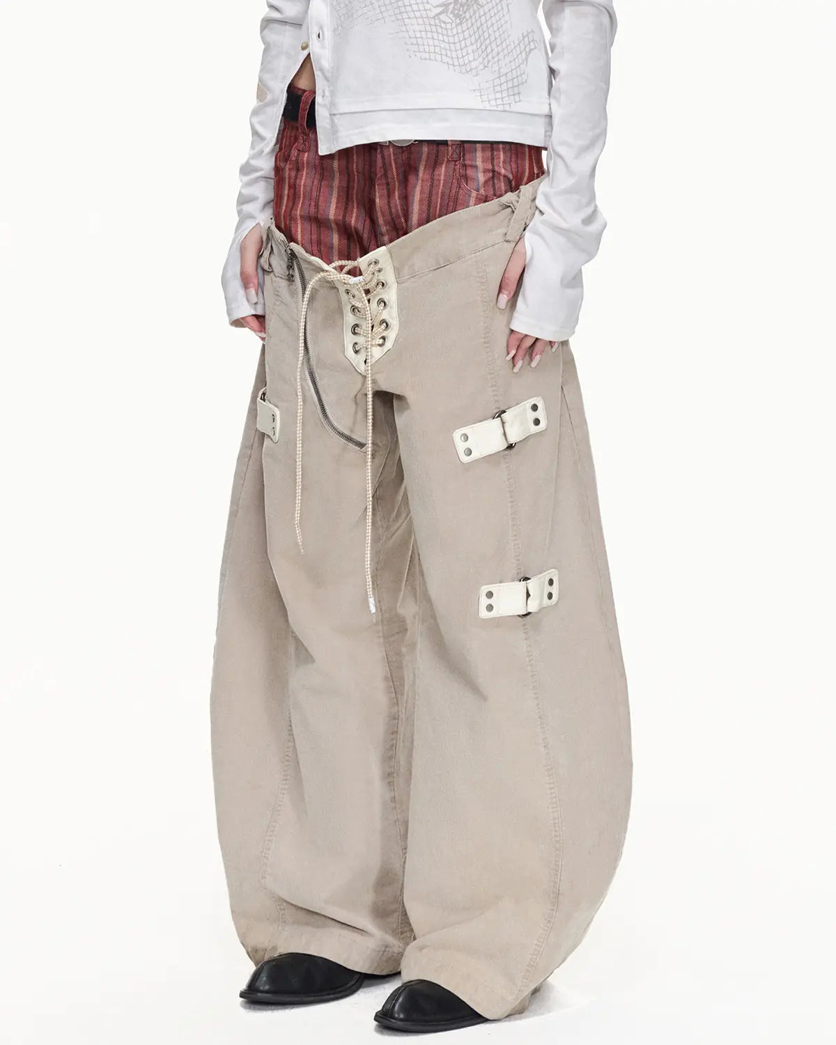 EMO Double Waistline Stripe Cord Pants