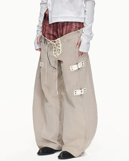EMO Double Waistline Stripe Cord Pants