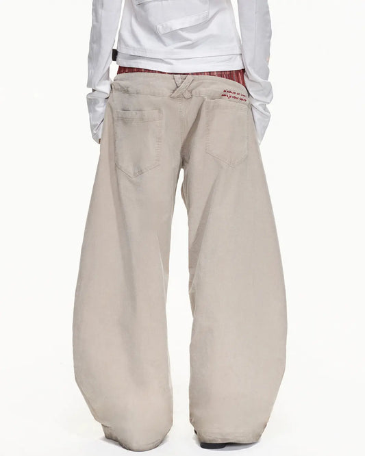 EMO Double Waistline Stripe Cord Pants