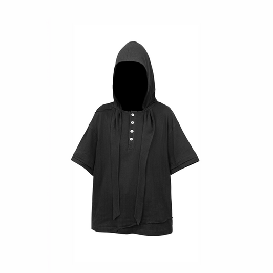RELABEL Detachable Hood Distressed Henley Tee